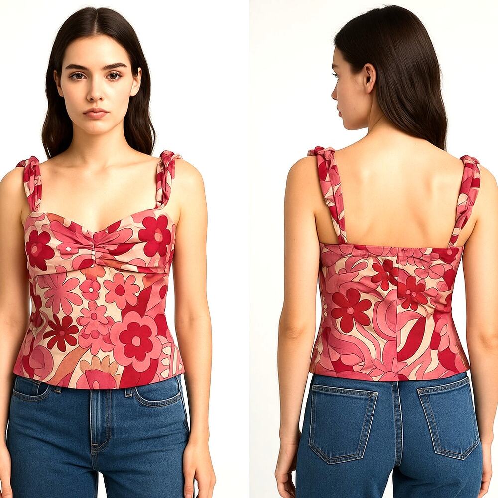BCBGMaxAzria Red Floral Blouse